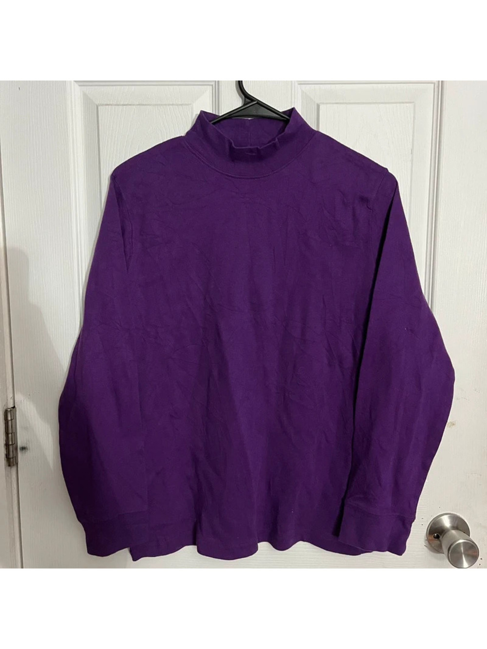 Purple Mock Neck Long Sleeve Top L